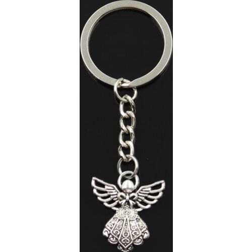 Fashion 30mm Key Ring Metal Key Chain Keychain Jewelry Antique Bronze Silver Color Plated Guardian Angel 26x23mm Pendant