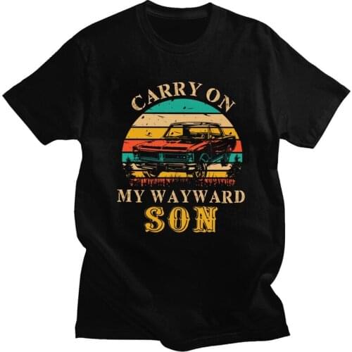 Retro Vintage Classic Car Carry On My Wayward Son T Shirt Men Short-Sleeve TV Supernatural T-shirts Summer Tee Tops Pure Cotton