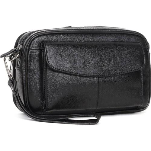 Men Business Genuine Leather Clutch Wallet Purse Male Large Coin Purse Men Long Leather Phone Bag Wallet Brown Money Bags