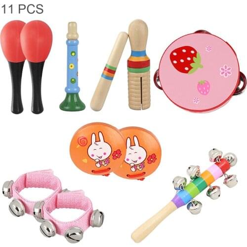 11pcs 4 Inch Percussion Musical Instruments Set Tambourine Maracas Wrist Bells Mixed Kit for Children Baby Early Education