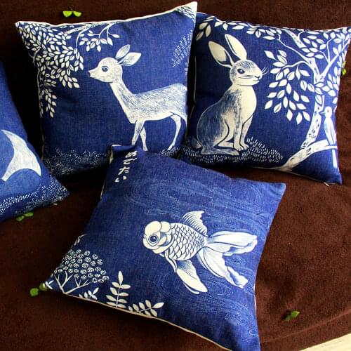 Fish Deer Cartoon Animals Geometric Pillow Cover Cartoon Thick Linen Cushion Cover Home decorative Pillow Case Rabbit