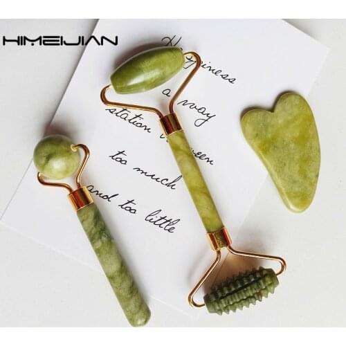 Jade Roller Gua Sha Scraper Massage Ball Set Natural Face Roller Massager for Face Lift Neck Body Facial Beauty Skin Care Tools
