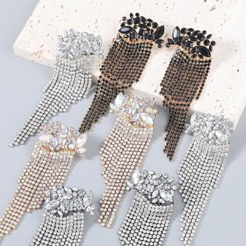 JIJIAWENHUA New Sparkling Rhinestone Tassel Pendant Womens Earrings Dinner Party Wedding Fashion Jewelry Accessories