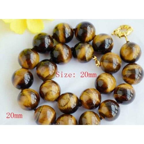 Huge 100% Natural 20mm Yellow African Tigers Eye Gemstone Round Necklace 18'' + free mask 10pcs/bag