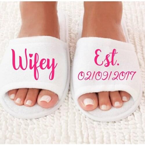 Personalized wedding Wifey Slippers, Est Date customize Bride&Bridesmaid name Slippers.Bachelorette party favors gifts