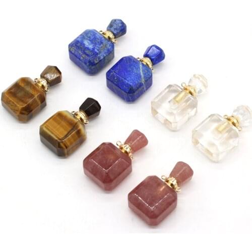 Natural Stone Perfume Bottle Connector Charms Tiger Eye Crystal Essential Oil Diffuser Pendant for DIY Jewelry Making Necklace