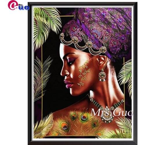 Full Square Diamond Embroidery 5D DIY Diamond Painting Cross Stitch Feather Art Portrait Girl Set Diamants Mosaic African Woman