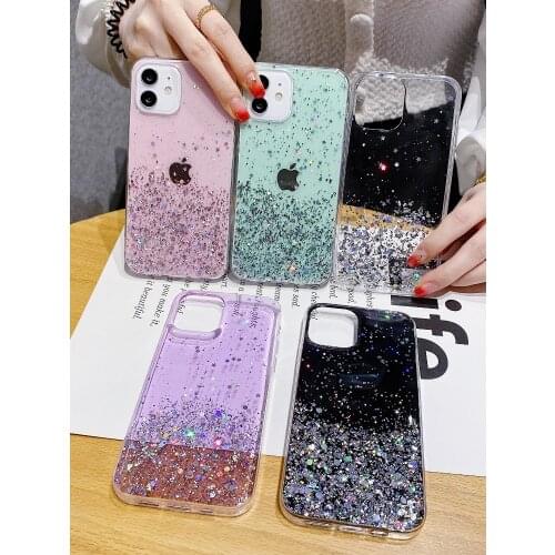 Transparent Epoxy Star Glitter for Apple IPhone 11 12 Protective Shell 11Pro XS XR Mobile Phone Case