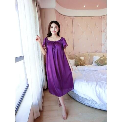 Plus Size 4XL New Sexy Silk Nightgowns Women Casual Chemise Nightie Nightwear Lingerie Nightdress Sleepwear Dress free shipping