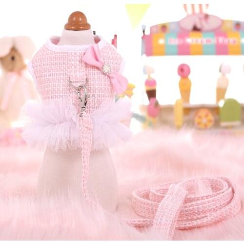 Wool Plaid Small Pet Cat Dog Harness Vest And Leash Chihuahua Dog Princess Party Tutu Dress Skirt Clothes Dog Puppy Collar Leads