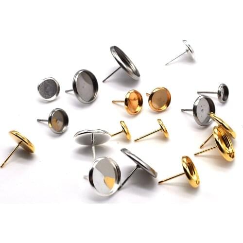 Mibrow 20pcs Stainless Steel Inner Size 6/8/10/12/14mm Ear Stud Pins Base Round Earring Base Setting for DIY Earrings Jewelry