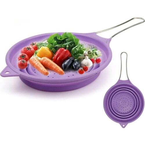 Silicone Kitchen Colander, Collapsible Colander With Stainless Steel Handle, Space-saving Folding Filter Colander