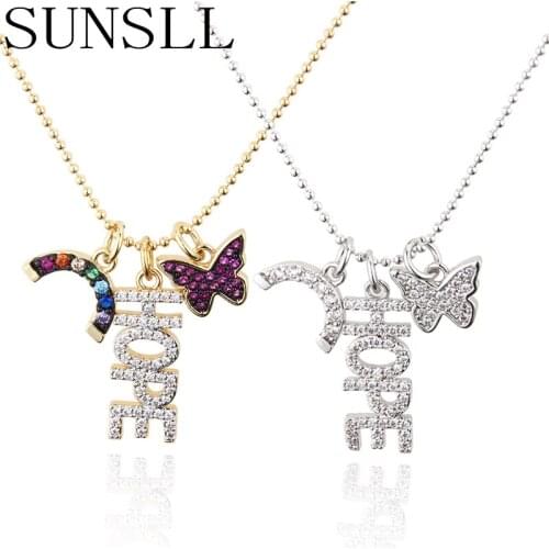 SUNSLL New simple copper necklace Butterflies / rainbow/ letters necklace for women fashion party jewelry pendant necklace gifts
