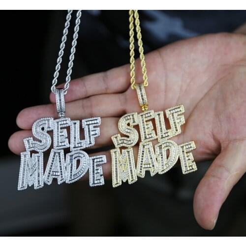 Iced Out Bling Hip Hop Men Pendant Necklace Micro Pave Full CZ SELF MADE Pendent Rock Punk Jewelry