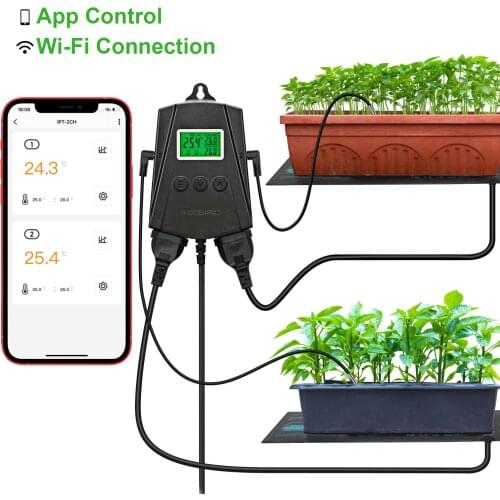 Inkbird Wi-Fi Heat Mat Thermostat LCD Display Temperature Controller IPT-2CH for Seed Germination 110V/220V Garden Supplies