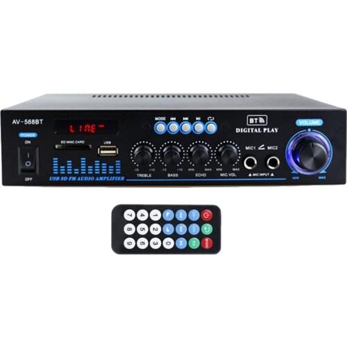 Bluetooth Audio Amplifier 12V 110V Amp Audio Stereo Receiver AUX Support USB SD MIC in with Remote Control for Home Speakers