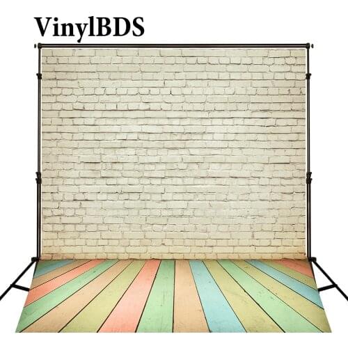VinylBDS Background Colorful Brick Wall Backdrop Wood Floor Backdrop Naturism Children Photos Baby Photography Backdrops