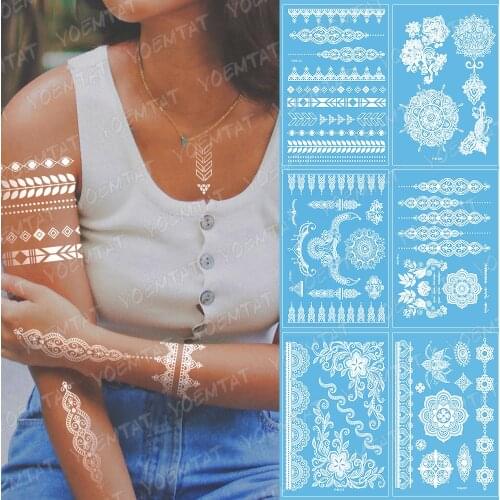 Waterproof Metallic Gold Silver White Temporary Lace Tattoo For India Henna Chandelier Pattern