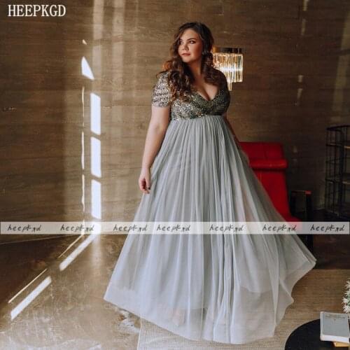 Plus Size Sliver Pregnant Women Evening Dress Short Sleeves V Neck Chic Beads Chiffon Long Formal Dresses Customize Prom Gowns