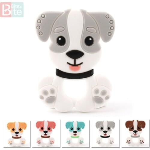 Bite Bites 1pc Silicone Lovely Dog Teether BPA Free Food Grade Materials Charms Baby DIY Jewelry Nursing Necklace Teether