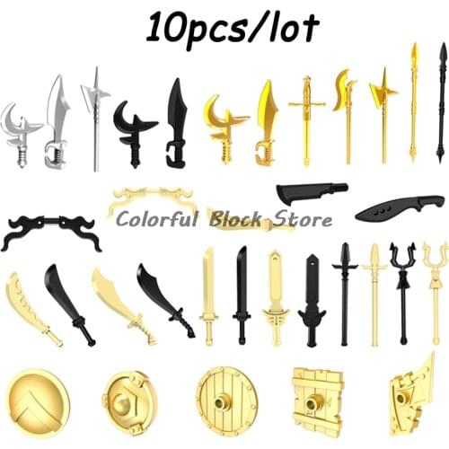 10PCS/LOT Building Blocks Medieval Warrior Soldier Accessories Weapon Spear Knife Sword Hammer Shield Toy Children Boy Gift MOC