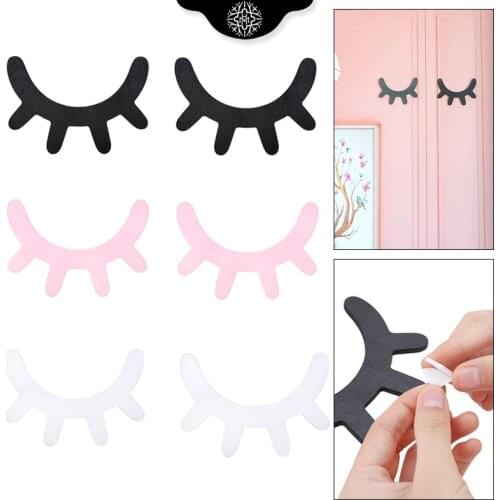 2Pcs 3D Eyes Eyelash Pattern Wall Sticker Wooden Cute Diy Makeup Decoration Fit for Home Salon Shop with 4 Double-Sided Stickers