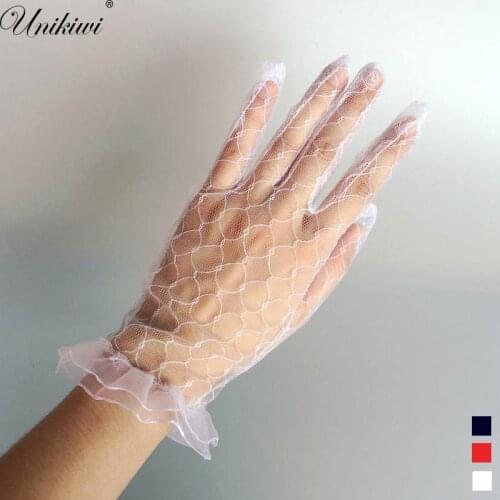 3 Colors.Womens Transparent Lace Gloves.Ladies Short Sun Protection Driving Mesh Gloves.Wedding Party Cute Accessories