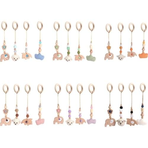 4 Pcs/Set Baby Gym Frame Pendants Crochet Rattle Wooden Teether Infant Newborn Teething Nursing Toys Shower Gifts