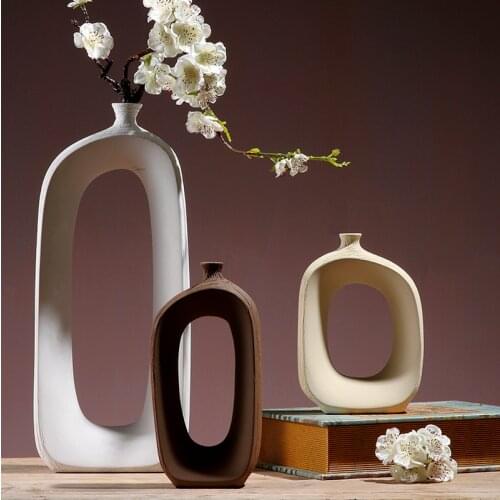 Abstract Shaped Hollow Ceramic Vase Flower Arrangement Dried Flower Desktop Decorative Art Irregular Vase Crafts Home Decoration