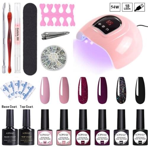 AOPMALL® Retro Classic 6 Color Nail Gel Polish 54W Nail Lamp 17Pcs Full Set For Nail Extension Acrylic Gel Polish Nail Art