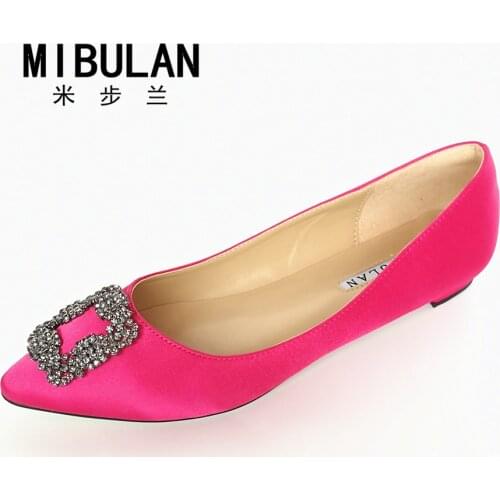Free shipping 2016 female classic silk stain diamond buckle flats, womens sexy silk stain diamond buckle party flats, 33-43