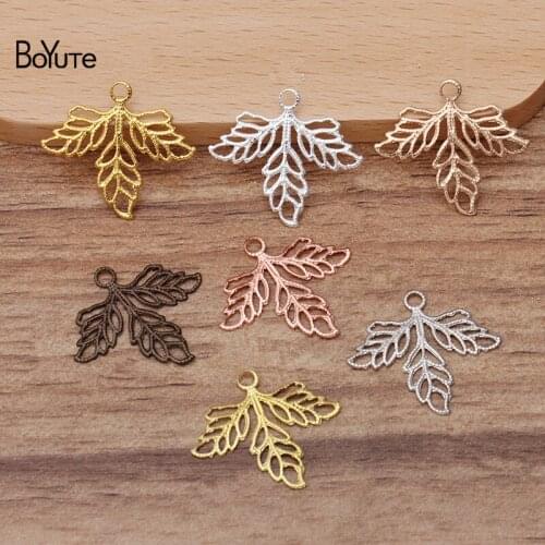 BoYuTe (200 Pieces/Lot) 23*25MM Metal Brass Filigree Leaf Charms Diy Hand Made Jewelry Accessories Wholesale