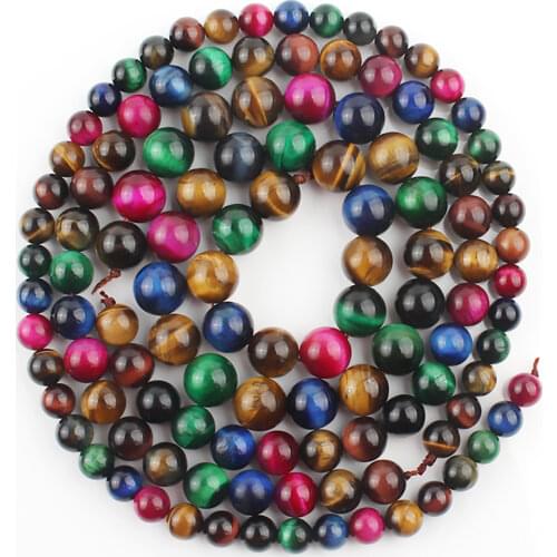 Natural Stone Rainbow Tiger Eye Round Beads For Jewelry Making DIY Bracelet Necklace Jewellery Pick Size 6 8 10 mm 15 Inches