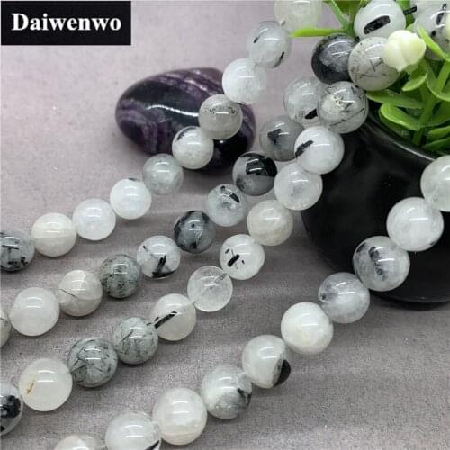 Black Hair Rutilated Quartz Beads Stone Round 4-12mm Gemstone Loose Spacer DIY