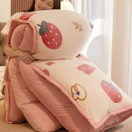 Double-sided snow fleece Thick Warm Winter Quilt + Quilt Cover Duvet Blanket Twin King Queen Size students dormitory blankets