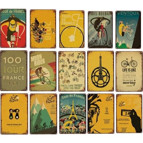 France Rider Bike Art Painting Tin Plates Metal Sign Vintage Wall Art Metal Poster for Club Bar Pub Bedroom Home Decoration