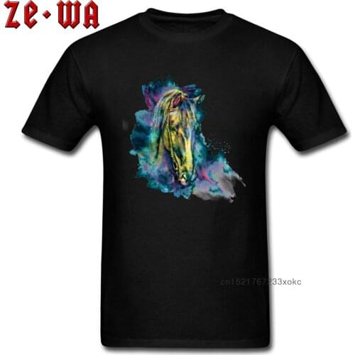 Horse Beauty T-shirt Men England Style T Shirt Watercolor Art Designer Tops Plus Size Tees Cotton Newest Summer/Autumn Clothes