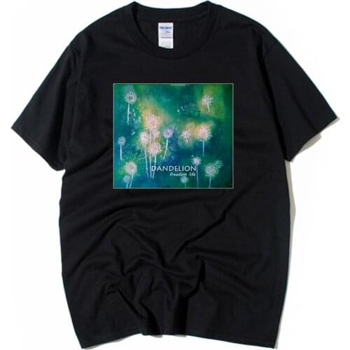 Cotton Boy Man Short Sleeve T Shirt Red Seeded Dandelion Freedom Life Taraxacum Green Plant Original Design Summer ZIIART