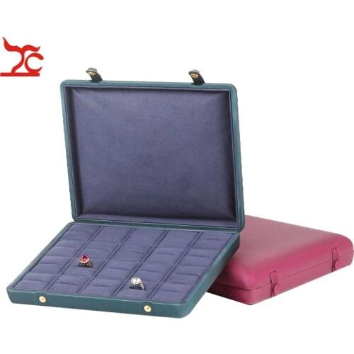 Large Capacity Ring Jewelry Storage Tray Pendant Carry Gift Box PU Earring Stud Chain Display Case Organizer Tray With Cover