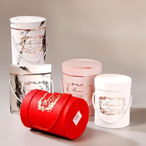 Round Flower Box Floral Hat Boxes Paper Storage Bucket with Lid Wedding Candy Gifts Florist Bouquet Rose Packaging Bag