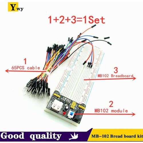 MB102 Breadboard module+ MB-102 830 points Solderless Prototype Bread board kit + 65 Flexible wires free shipping