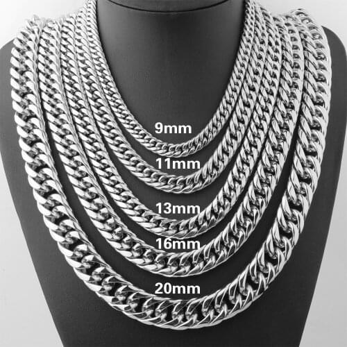 Tiasri Silver Color Curb Cuba Miami Link Men Necklace Choker Heavy Stainless Steel Chain Hip-hop Punk Style Jewelry Accessories