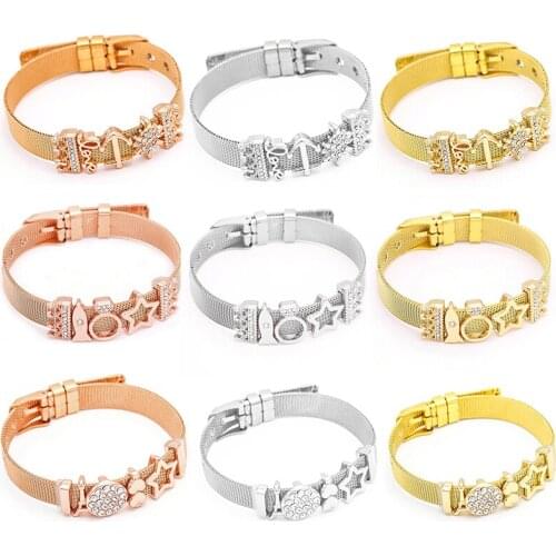 Yexcodes Rose Gold Color Stainless Steel Mesh Bracelet Set European Women Charm Fine Bracelet Bangle for Woman Jewelry Gifts