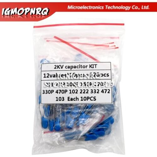 DIY KIT 2KV Ceramic capacitor KIT 2KV 22P 47P 100P 150P 220P 330P 470P 102 222 332 472 103 EACH 10PCS 120PCS=12value*10PCS