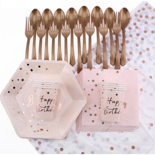53Pc/Set Hot Stamping Text Theme Disposable Tableware Baby Birthday Decoration Shower Plate Tablecloth Fork Spoon Party Supplies