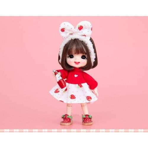 OB11 doll dress size fashion lovely strawberry love dress + sweet white butterfly hair band two piece red suit