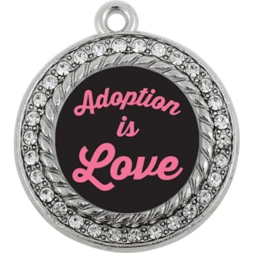 ADOPTION IS LOVE CIRCLE SQUARE CHARM antique silver plated jewelry