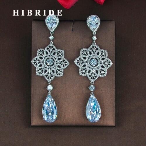 HIBRIDE Luxury Clear Water Drop Cubic Zircon Earring For Women Brincos Jewelry Wedding Pendientes Mujer Moda Wholesale E-829