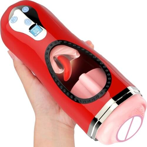 Sex Toys For Men Male Masturbation Cup Vibrator Tongue Licking Massager Heated Vagina Real Pussy Airplane Cups Glans Sucking