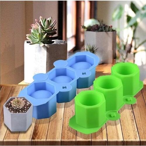 Silicone Pot Molds Form Arts Craft Polygonal Cup Moulds DIY Succulent Flowerpot Clay Plaster Gypsum Mold 3 Holes Concrete Mould